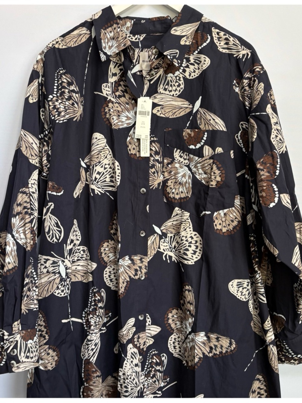 NWT Anthropologie Maeve The Soren Long-Sleeve Shirt Dress Butterfly print , 2X - Picture 15 of 16